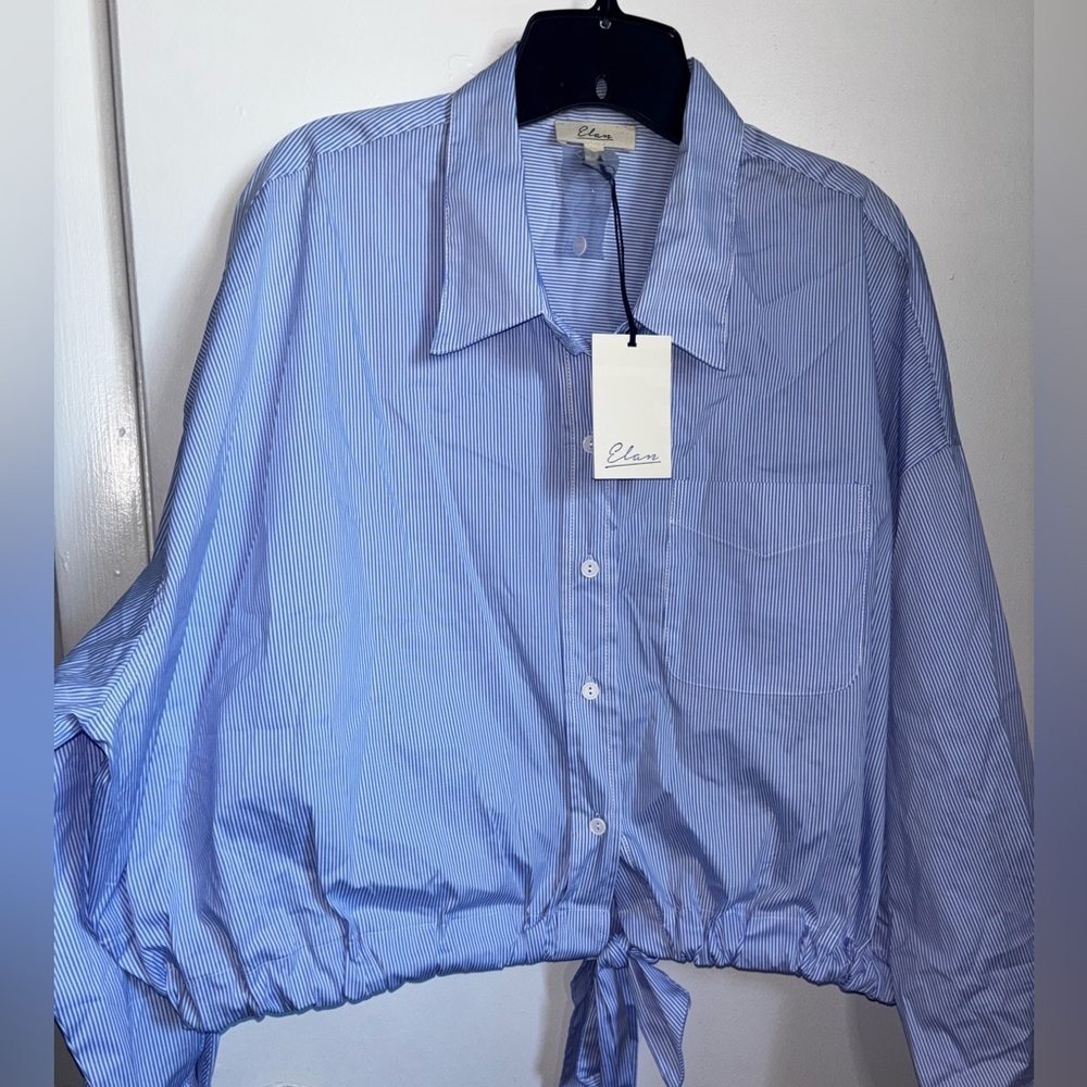 Blue Striped Button-Up Blouse